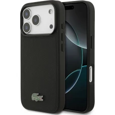 Coque iPhone 17 Pro - Lacoste Petit Pique MagSafe avec logo m&eacute;tal protection &eacute;l&eacute;gante et durable - Noir