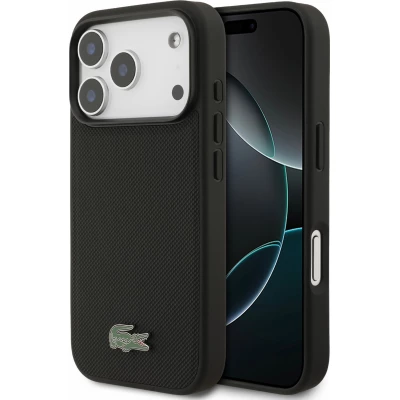 iPhone 17 Pro Case H&uuml;lle - Lacoste Petit Pique MagSafe Metall-Logo elegante und langlebige Schutzh&uuml;lle - Schwarz