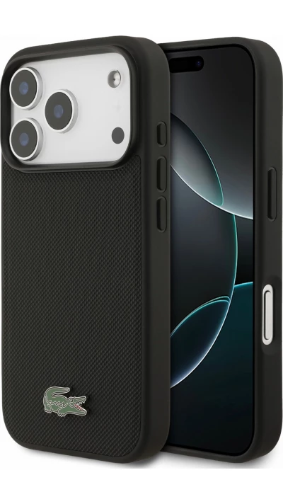 Coque iPhone 17 Pro - Lacoste Petit Pique MagSafe avec logo m&eacute;tal protection &eacute;l&eacute;gante et durable - Noir