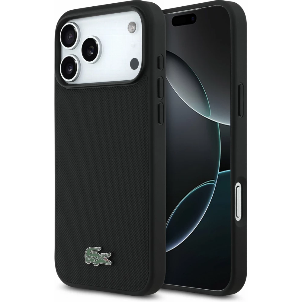 Coque iPhone 17 Pro Max - Lacoste Petit Pique MagSafe avec logo m&eacute;tal protection &eacute;l&eacute;gante et durable - Noir