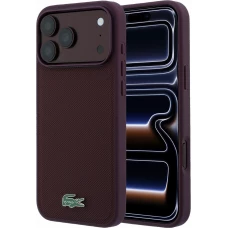 Coque iPhone 18 Pro Max / 17 Pro Max - Lacoste Petit Pique MagSafe avec logo m&eacute;tal protection &eacute;l&eacute;gante et durable - Burgundy