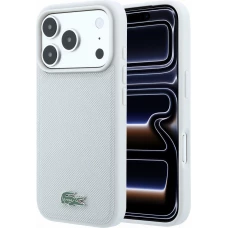 Coque iPhone 18 Pro Max / 17 Pro Max - Lacoste Petit Pique MagSafe avec logo m&eacute;tal protection &eacute;l&eacute;gante et durable - Light Grey