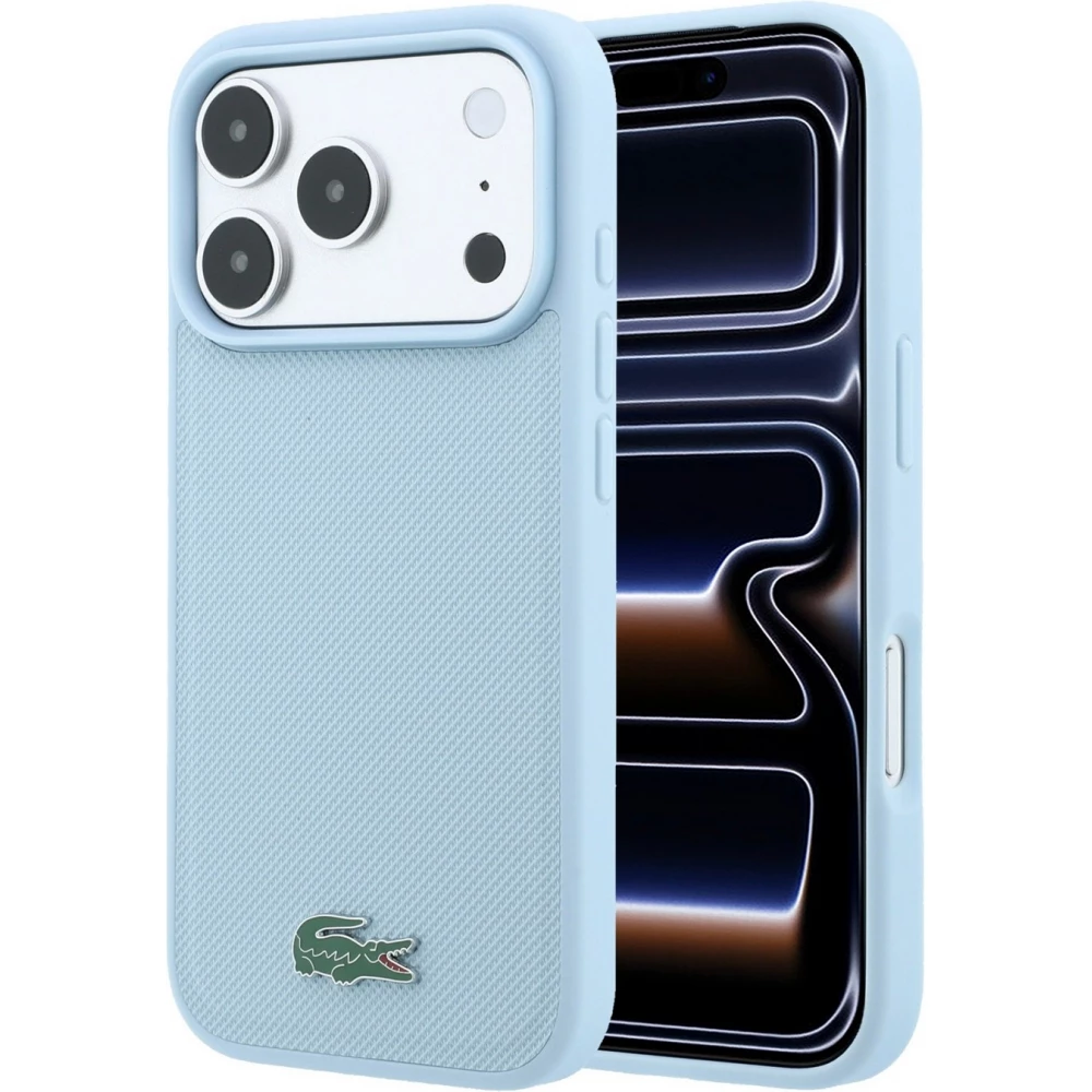 Coque iPhone 18 Pro Max / 17 Pro Max - Lacoste Petit Pique MagSafe avec logo m&eacute;tal protection &eacute;l&eacute;gante et durable - Bleu