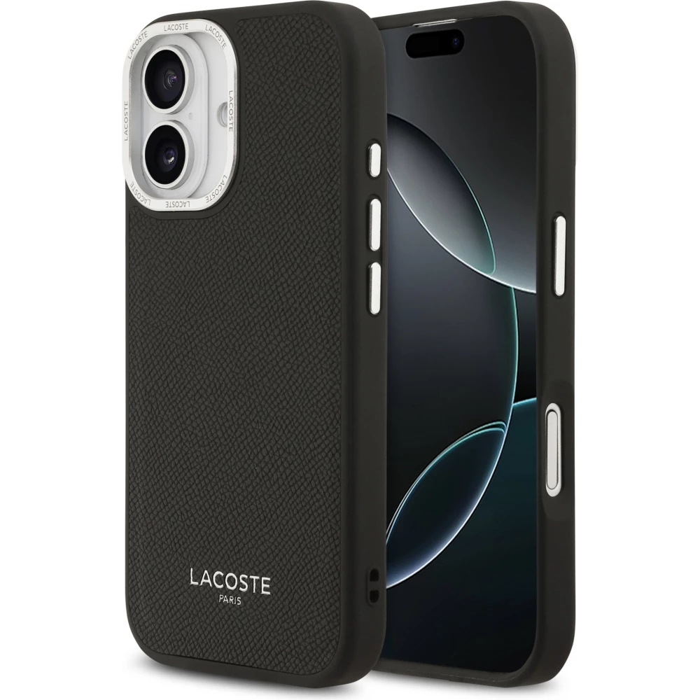 Coque iPhone 17 - Lacoste PU en cuir Champs Elysees MagSafe protection &eacute;l&eacute;gante et durable - Noir