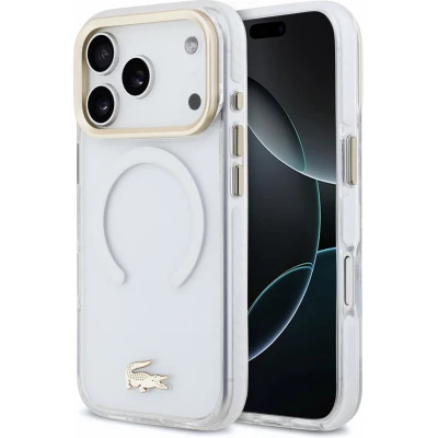 iPhone 18 Pro / 17 Pro Case H&uuml;lle - Lacoste transparente stossfest mit mattem Gold-Logo MagSafe-kompatibel - Transparent