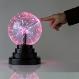 Lampe boule &agrave; plasma tactile USB veilleuse LED interactive &agrave; effet &eacute;clair magique pour chambre et bureau - Noir