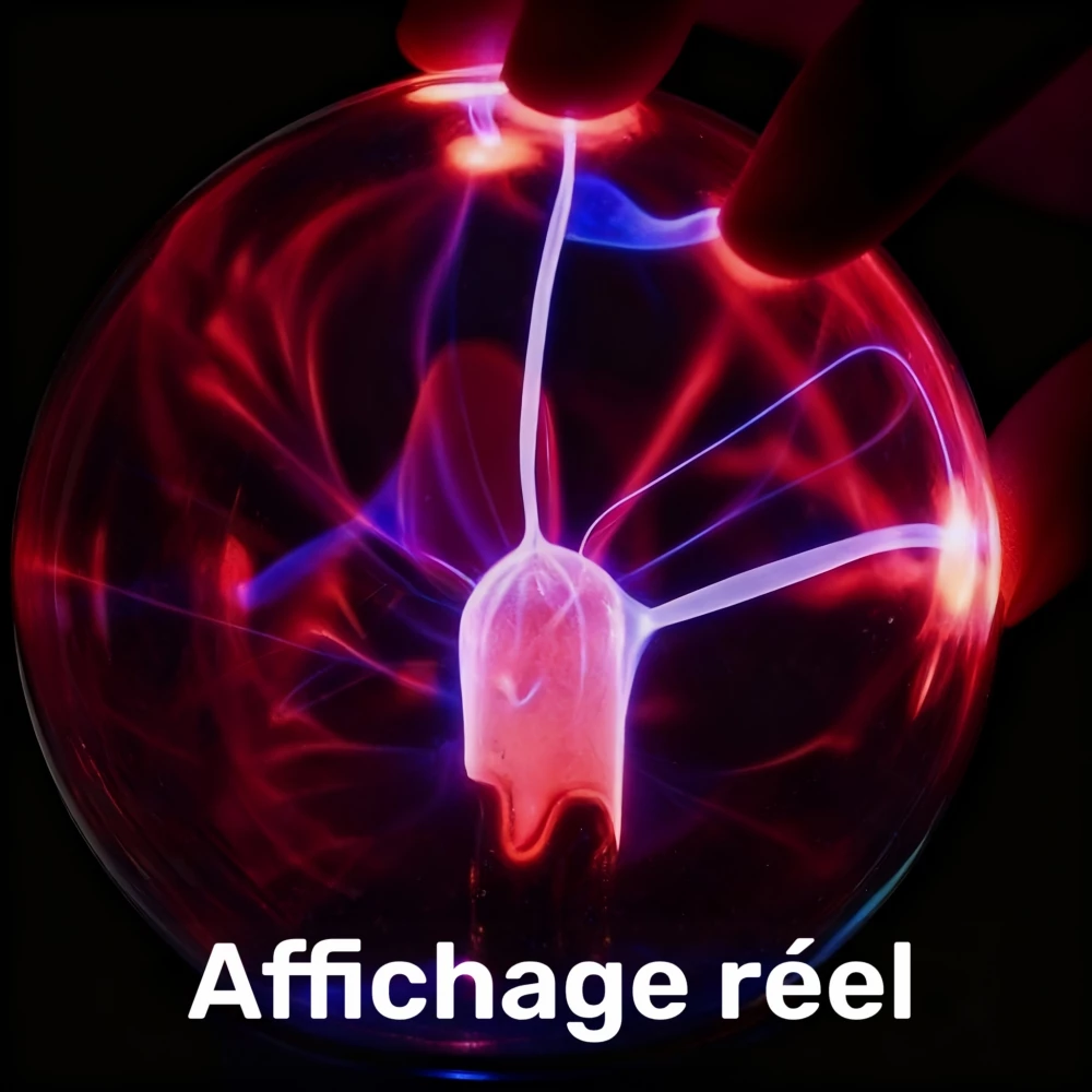 Lampe boule &agrave; plasma tactile USB veilleuse LED interactive &agrave; effet &eacute;clair magique pour chambre et bureau - Noir
