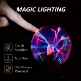 Lampe boule &agrave; plasma tactile USB veilleuse LED interactive &agrave; effet &eacute;clair magique pour chambre et bureau - Noir