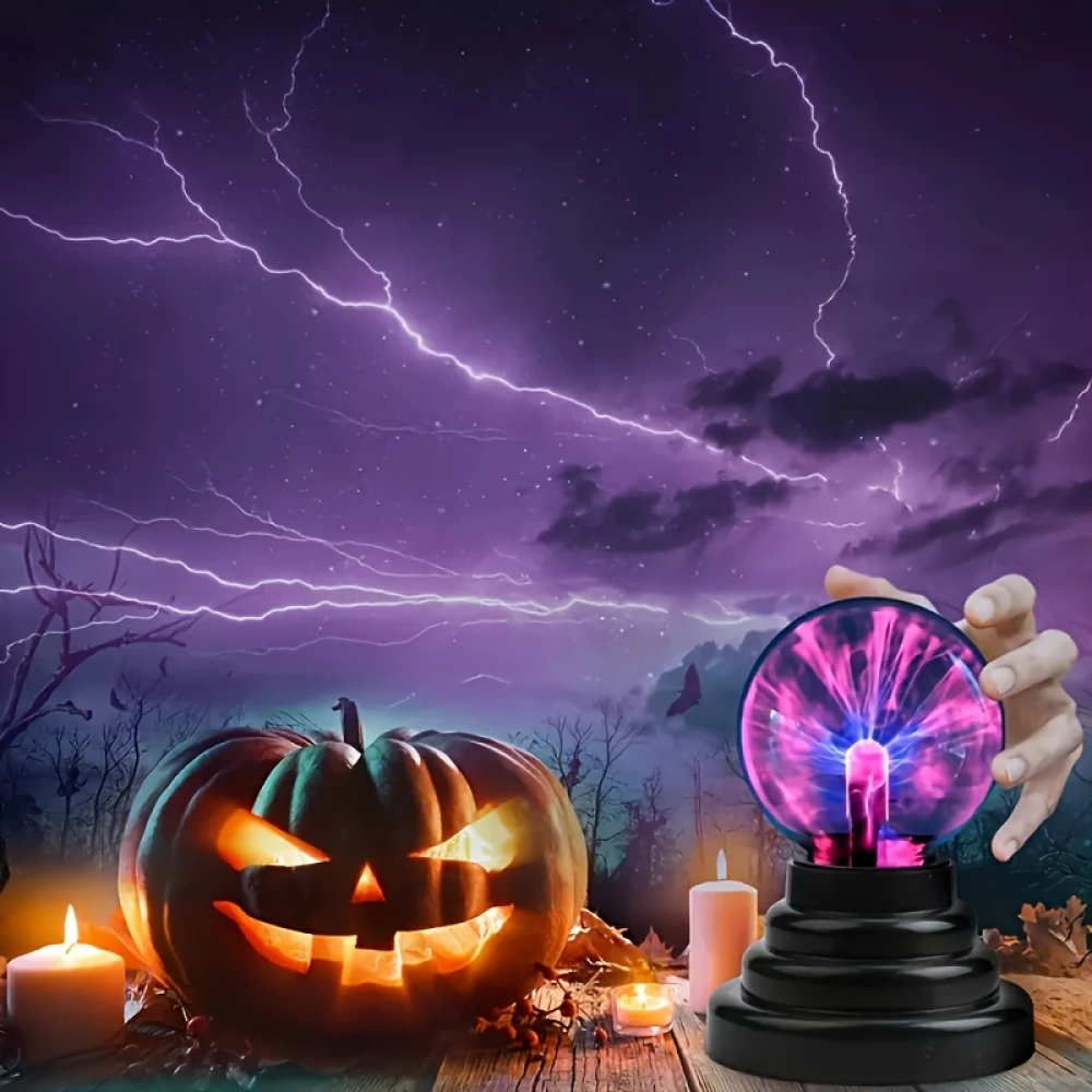 Lampe boule &agrave; plasma tactile USB veilleuse LED interactive &agrave; effet &eacute;clair magique pour chambre et bureau - Noir