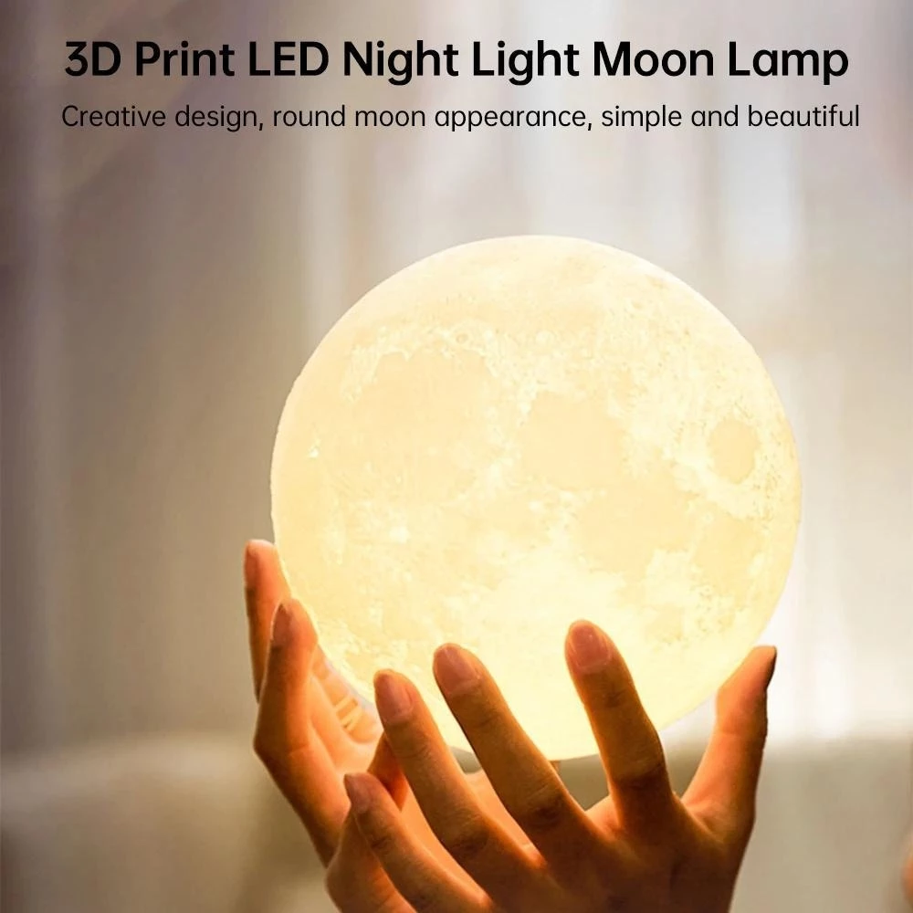 Nachttisch Lampe Mond 3D kabellos mit Touch Funktion 8cm Durchmesser