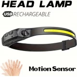 Lampe frontale LED rechargeable avec capteur de mouvement 5 modes lumineux - Noir