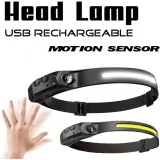 Lampe frontale LED rechargeable avec capteur de mouvement 5 modes lumineux - Noir