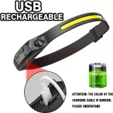 Lampe frontale LED rechargeable avec capteur de mouvement 5 modes lumineux - Noir