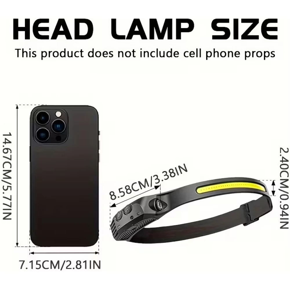 Lampe frontale LED rechargeable avec capteur de mouvement 5 modes lumineux - Noir