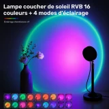 Lampe projecteur coucher de soleil RGB USB 16 couleurs avec t&eacute;l&eacute;commande et rotation &agrave; 180&deg; pour &eacute;clairage d&rsquo;ambiance - Noir