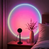 Lampe projecteur coucher de soleil RGB USB 16 couleurs avec t&eacute;l&eacute;commande et rotation &agrave; 180&deg; pour &eacute;clairage d&rsquo;ambiance - Noir