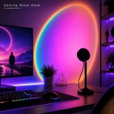 Lampe projecteur coucher de soleil RGB USB 16 couleurs avec t&eacute;l&eacute;commande et rotation &agrave; 180&deg; pour &eacute;clairage d&rsquo;ambiance - Noir