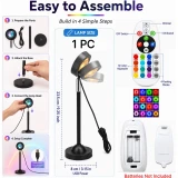 Lampe projecteur coucher de soleil RGB USB 16 couleurs avec t&eacute;l&eacute;commande et rotation &agrave; 180&deg; pour &eacute;clairage d&rsquo;ambiance - Noir