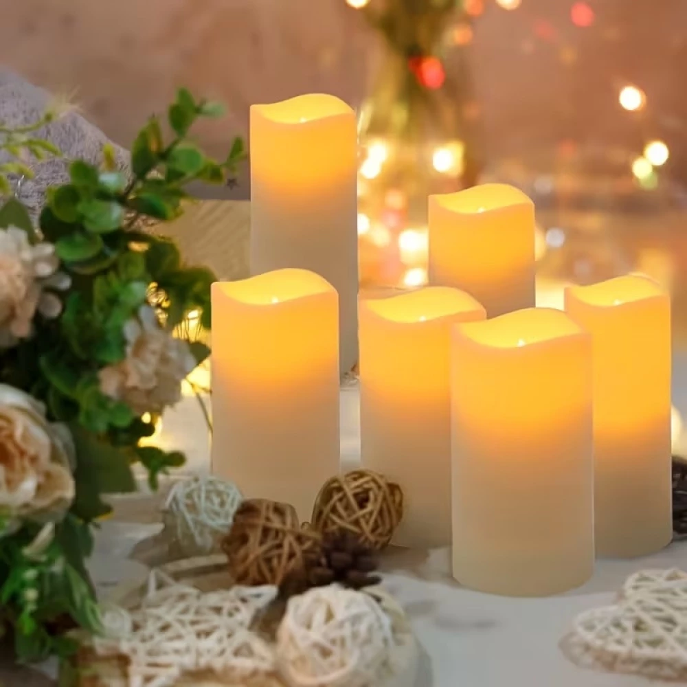 Lot de 2 bougies LED effet flamme vacillante avec t&eacute;l&eacute;commande fonction minuterie luminosit&eacute; r&eacute;glable (piles non incluses) - Beige