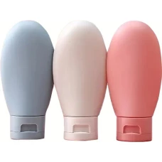 3er Set wiederverwendbare Silikon-Reiseflaschen f&uuml;r Kosmetik und Pflege (60 ml) - Fluggeeignet - Multicolore