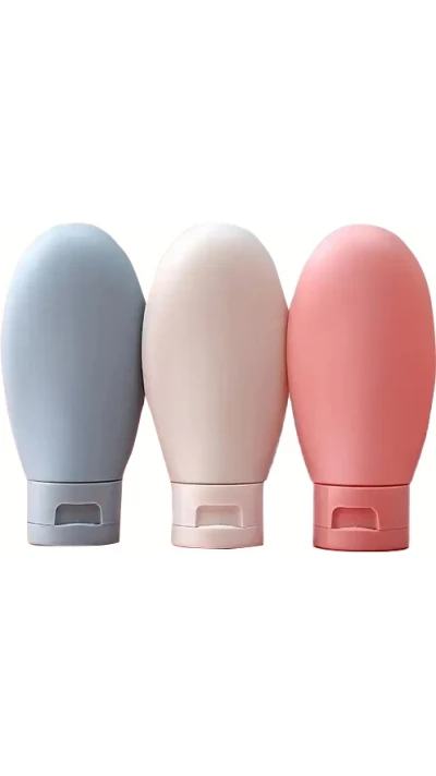 Lot de 3 bouteilles de voyage en silicone r&eacute;utilisables pour avion pour cosm&eacute;tiques et soins rechargeables (60 ml) - Multicolore