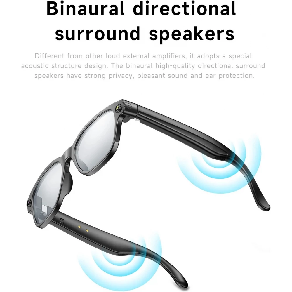 Lunettes de soleil intelligentes avec caméra AI 8 MP HD 4K avec traduction WIFI+Bluetooth transmission en temps réel - Noir