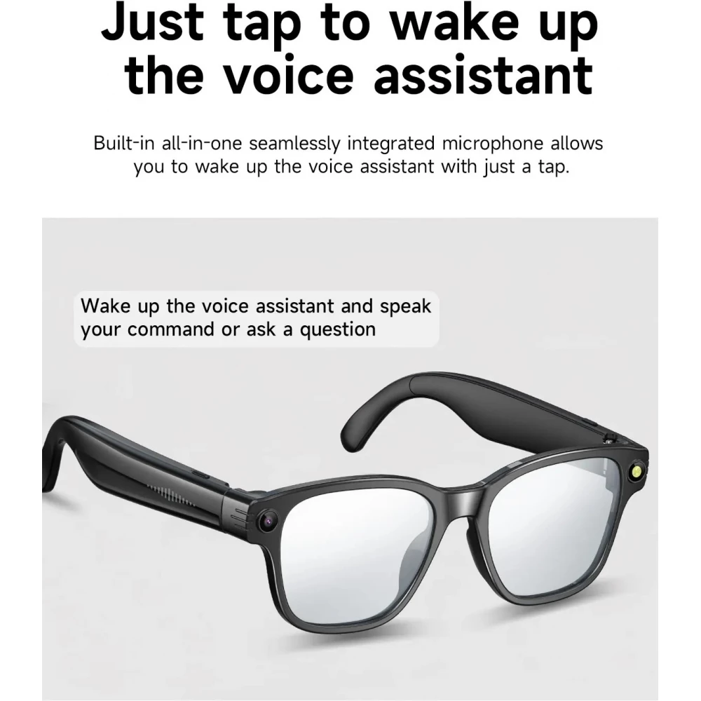 Lunettes intelligentes sans graduation avec caméra AI 8 MP HD 4K avec traduction WIFI+Bluetooth transmission en temps réel - Transparent