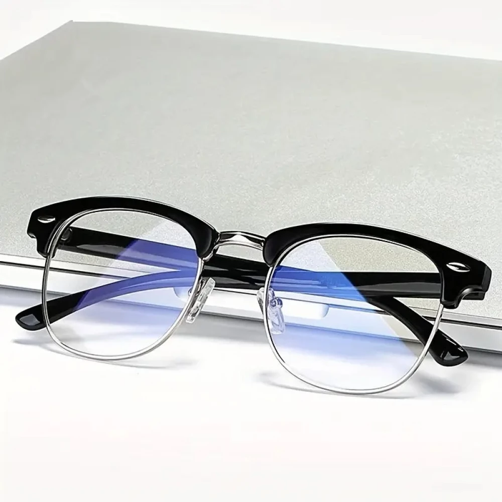 Elegante Unisex-Brille aus schwarzem Metall mit bläulichen Gläsern Bildschirmschutz klassischem und modernem Design robuster und leichter Fassung - Gold