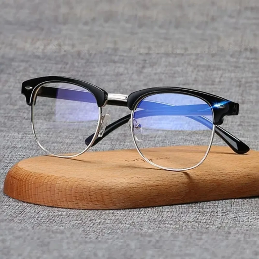 Elegante Unisex-Brille aus schwarzem Metall mit bläulichen Gläsern Bildschirmschutz klassischem und modernem Design robuster und leichter Fassung - Gold