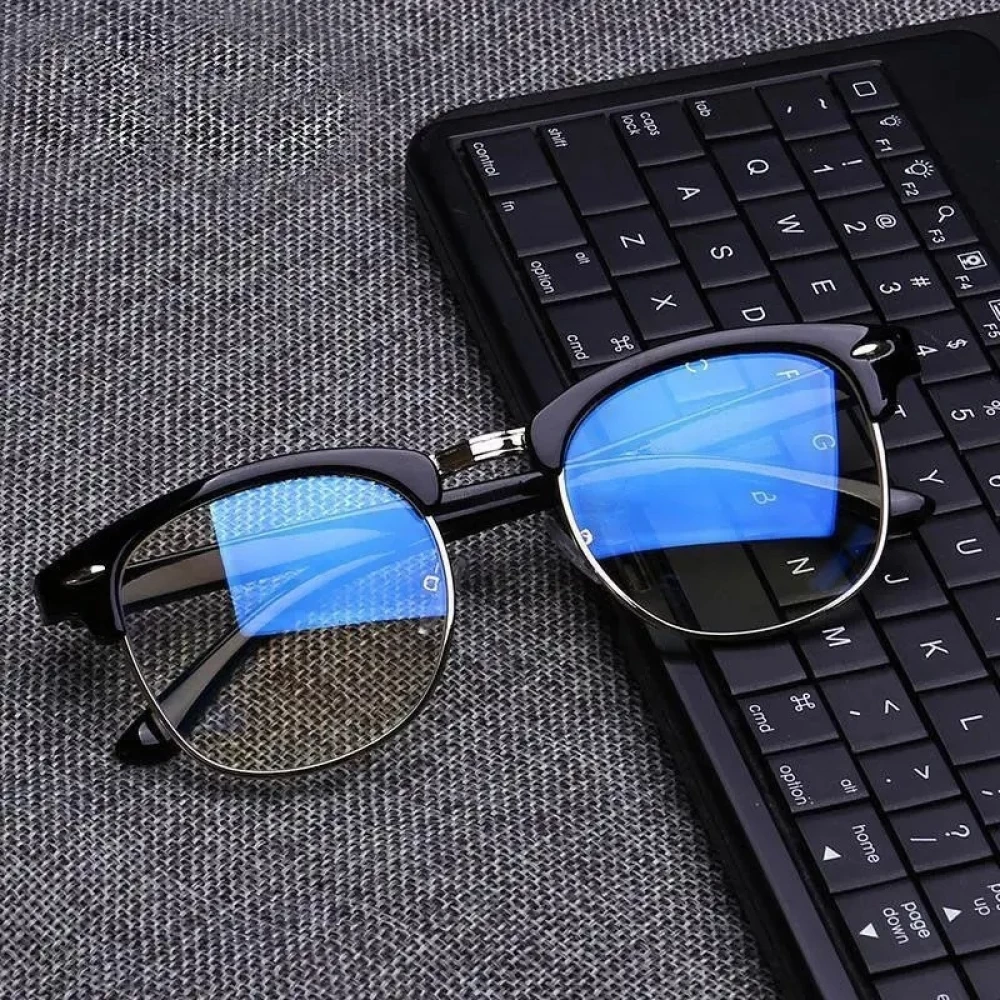Elegante Unisex-Brille aus schwarzem Metall mit bläulichen Gläsern Bildschirmschutz klassischem und modernem Design robuster und leichter Fassung - Gold