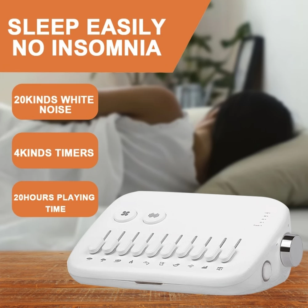Premium moderne Wei&szlig;es Rauschmaschine mit 10 nat&uuml;rlichen beruhigenden Kl&auml;ngen zum Mischen und Timer (USB-C) - Weiss