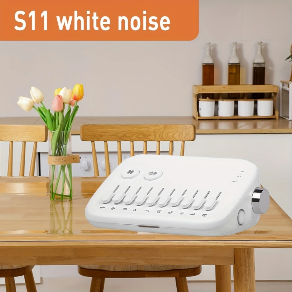 Premium moderne Wei&szlig;es Rauschmaschine mit 10 nat&uuml;rlichen beruhigenden Kl&auml;ngen zum Mischen und Timer (USB-C) - Weiss