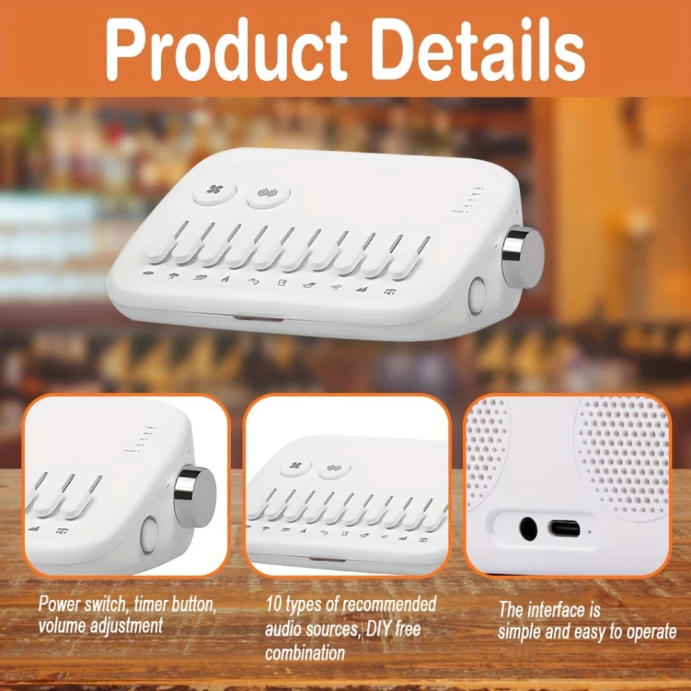 Premium moderne Wei&szlig;es Rauschmaschine mit 10 nat&uuml;rlichen beruhigenden Kl&auml;ngen zum Mischen und Timer (USB-C) - Weiss