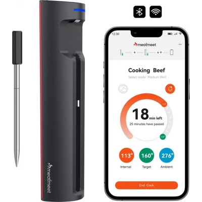 Meatmeet Pro smart thermomètre de cuisine intelligent Bluetooth WiFi pour grill four fumoir - Noir