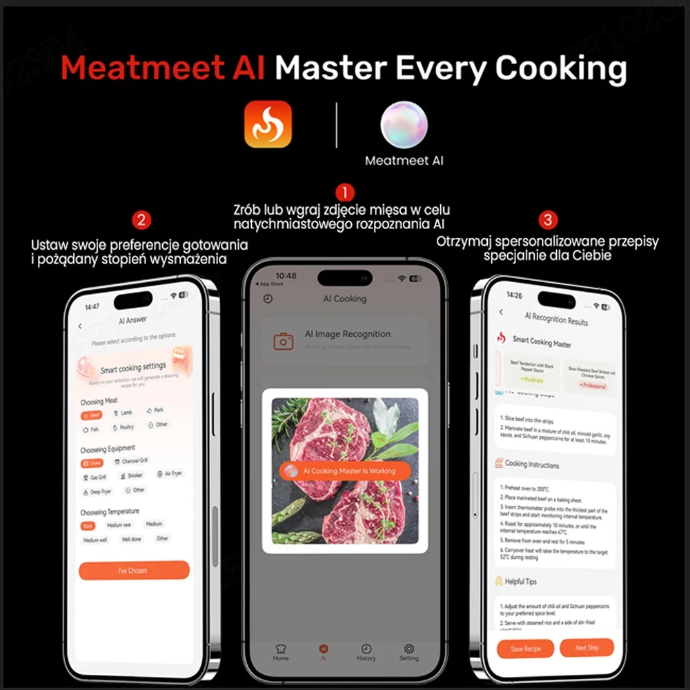 Meatmeet Pro smart thermomètre de cuisine intelligent Bluetooth WiFi pour grill four fumoir - Noir