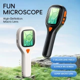 Microscope de poche 500X avec écran IPS 2 pouces caméra 20MP 6 LED réglables photo et vidéo port carte SD - Noir