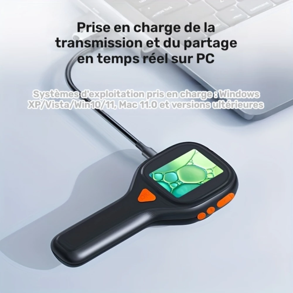 Microscope de poche 500X avec écran IPS 2 pouces caméra 20MP 6 LED réglables photo et vidéo port carte SD - Noir