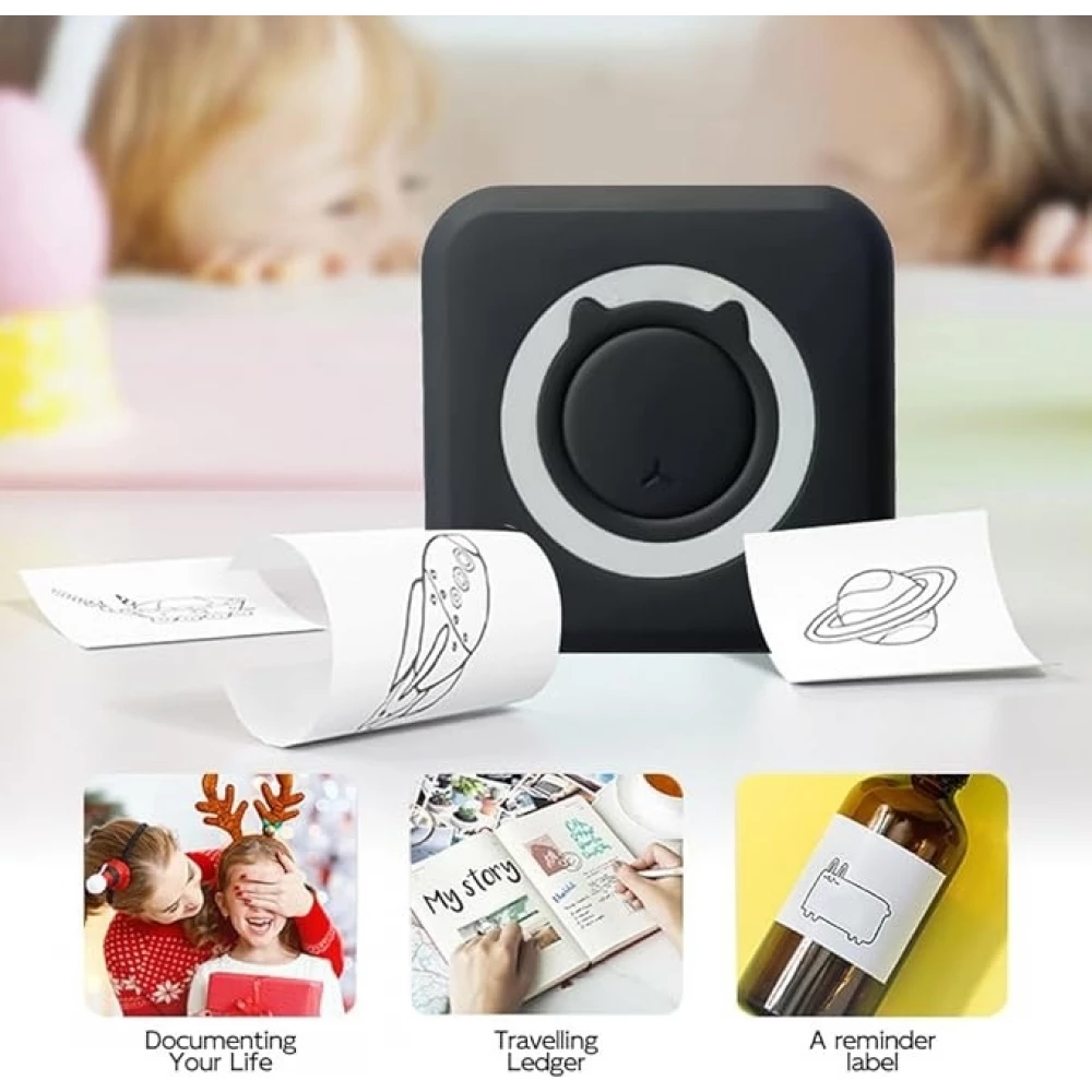 Mini imprimante thermique portable BT sans encre imprimante mobile compacte pour photos notes et &eacute;tiquettes - Noir