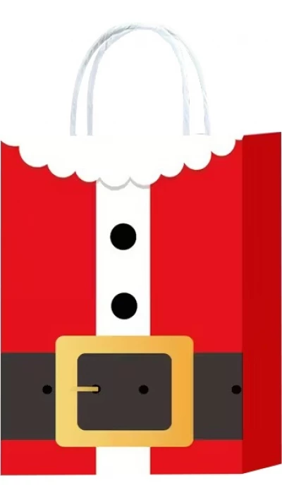 Mini sac cadeau papier P&egrave;re No&euml;l avec poign&eacute;e emballage festif pour No&euml;l et petits pr&eacute;sents (22cmx8cmx16cm) - Rouge