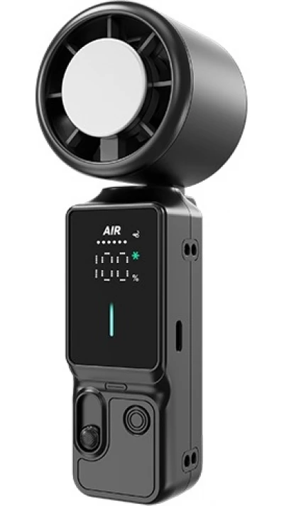 Mini ventilateur portable 100 vitesses turbo 3-en-1 tour de cou &agrave; main et de bureau avec &eacute;cran LED - Noir