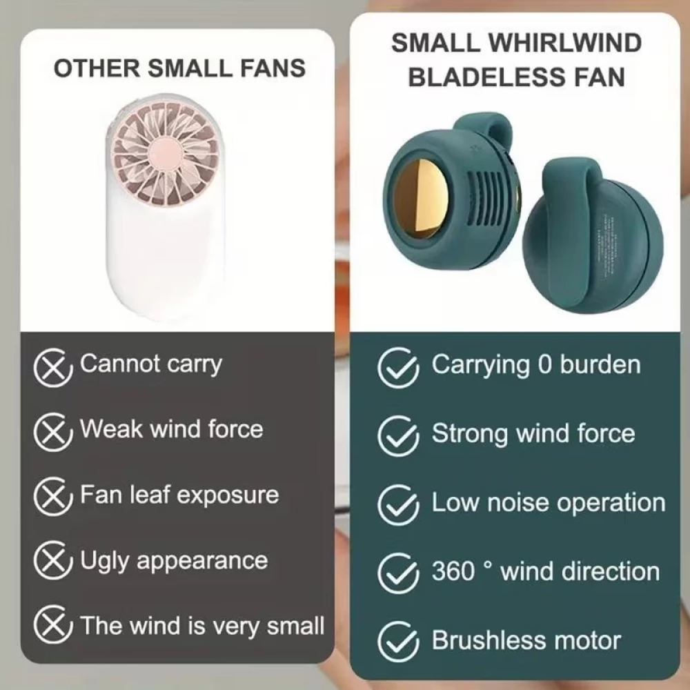 Mini ventilateur portable sans pales silencieux rechargeable à clip mains libres 3 vitesses effet vortex - Rose