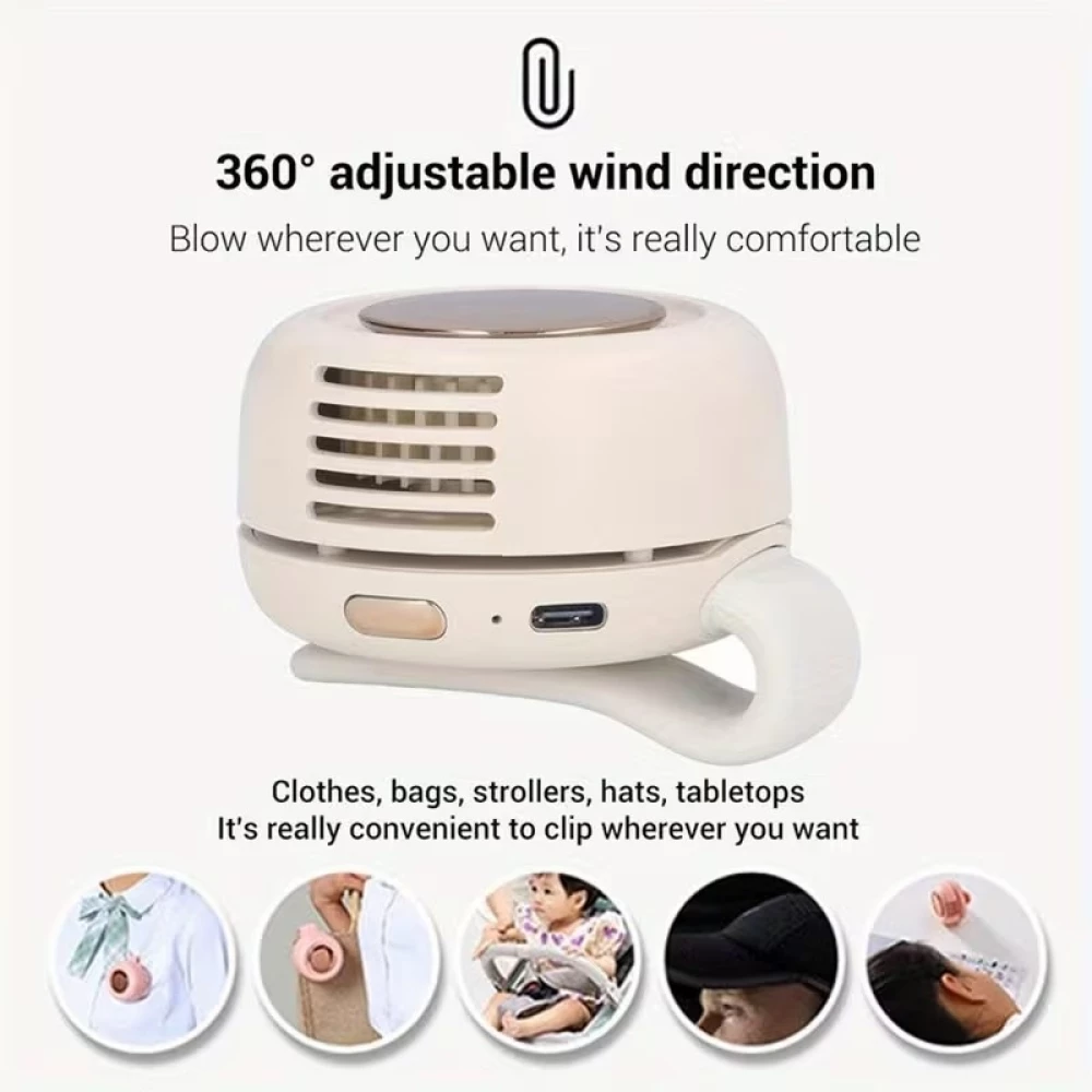 Mini ventilateur portable sans pales silencieux rechargeable à clip mains libres 3 vitesses effet vortex - Rose