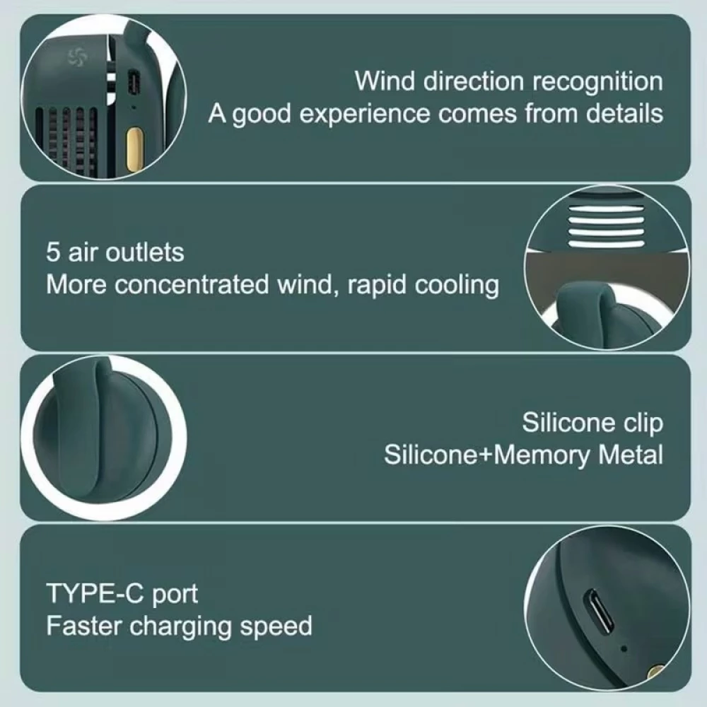 Mini ventilateur portable sans pales silencieux rechargeable à clip mains libres 3 vitesses effet vortex - Rose