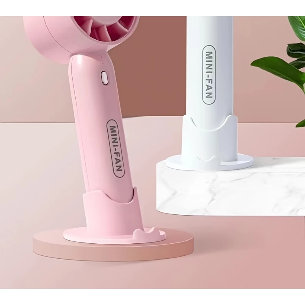 Mini ventilateur portable USB rechargeable 3 vitesses avec support socle - Rose