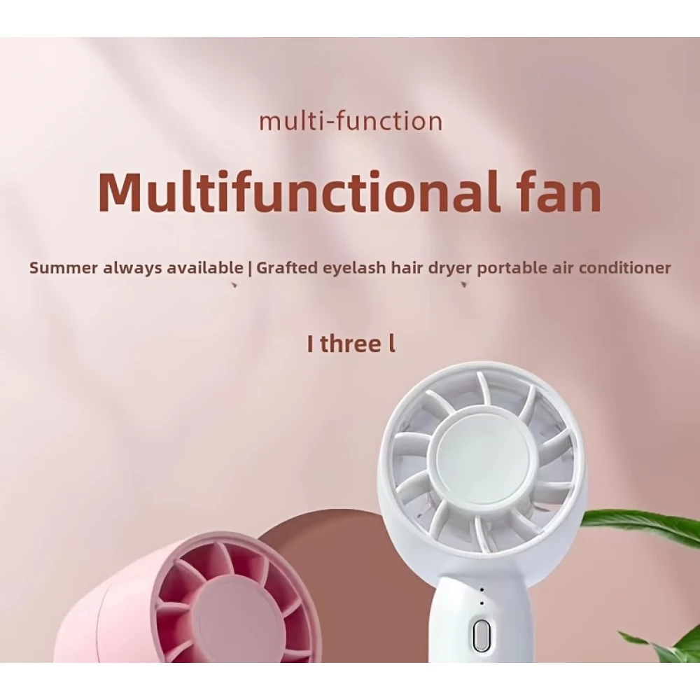 Mini ventilateur portable USB rechargeable 3 vitesses avec support socle - Rose