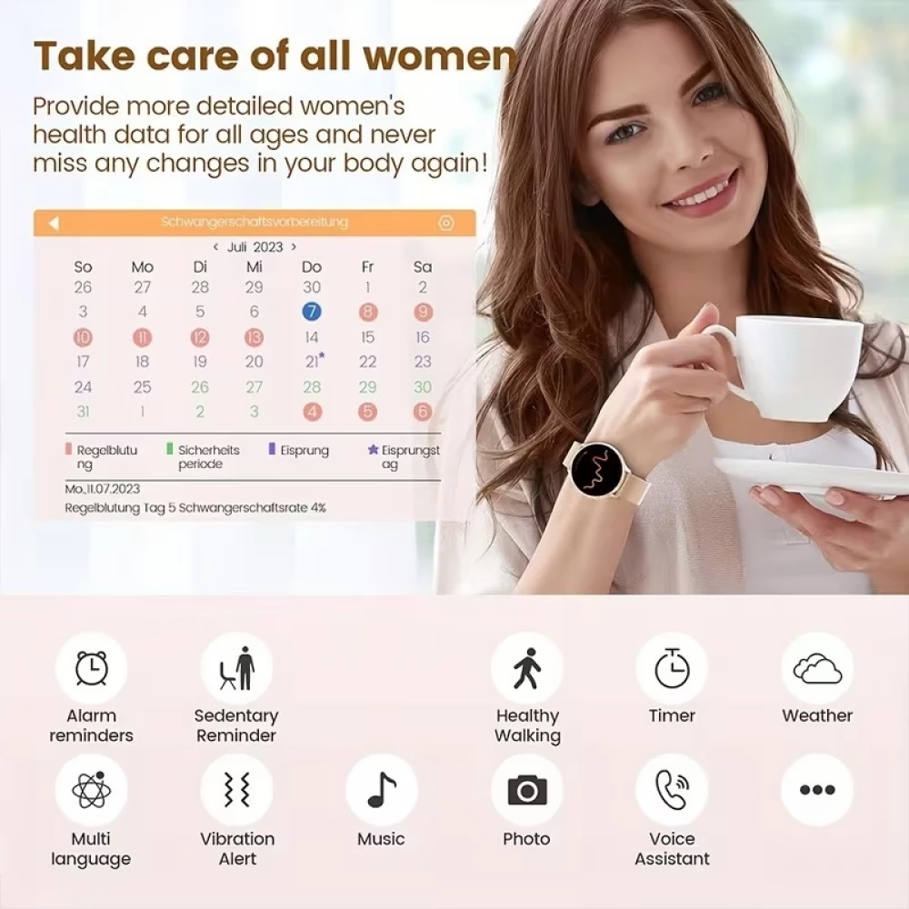 Montre connect&eacute;e Little Meatball G35 Bluetooth appels 120 modes sport podom&egrave;tre suivi sommeil activit&eacute; batterie longue dur&eacute;e 30 jours avec 2 bracelets - Or rose