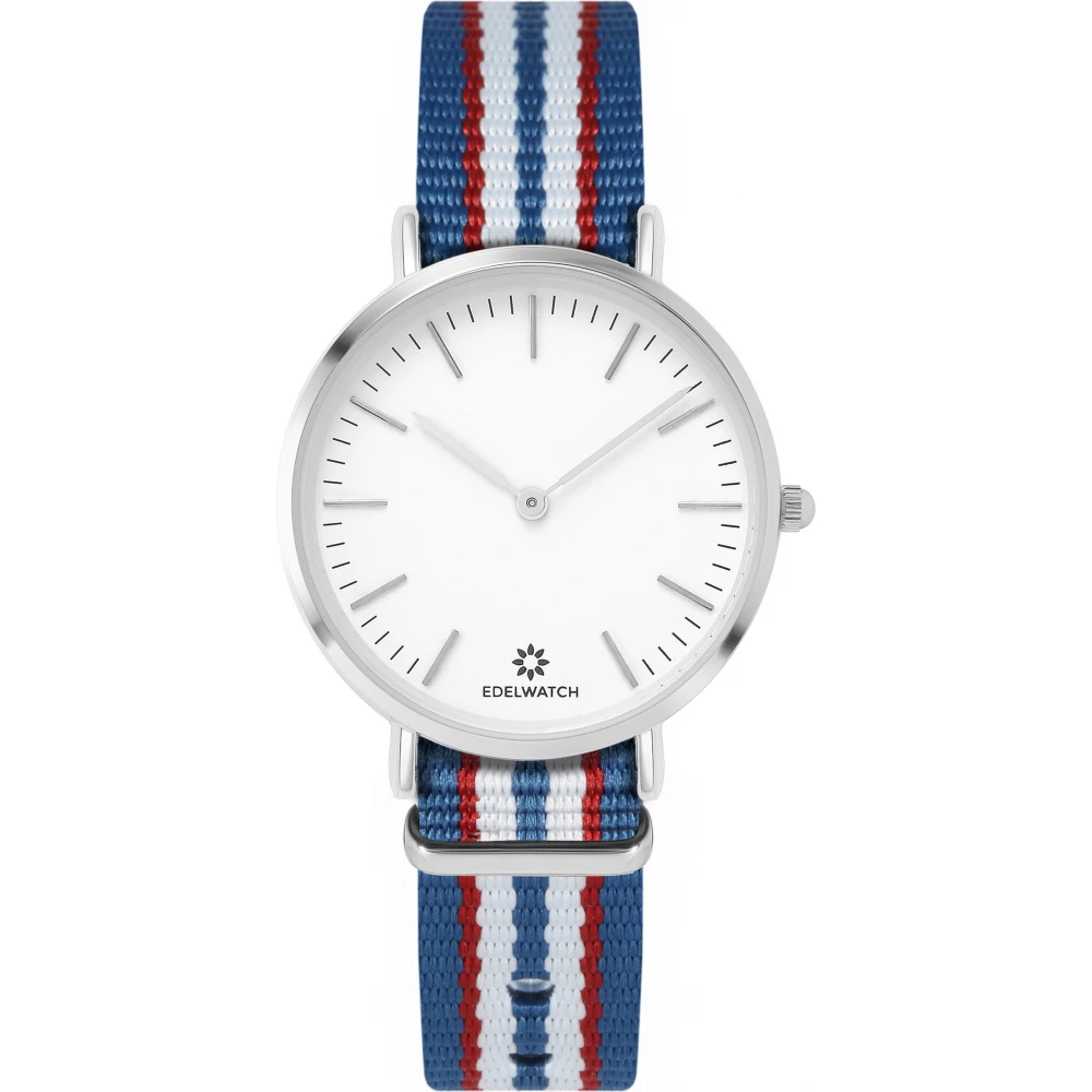 Edelwatch Uhr 32 mm (Ladies) Silver Zifferblatt Weiss (Batterie nicht enthalten) - Hellblau / Rot / Weiss