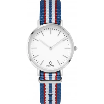 Edelwatch Uhr 32 mm (Ladies) Silver Zifferblatt Weiss (Batterie nicht enthalten) - Hellblau / Rot / Weiss