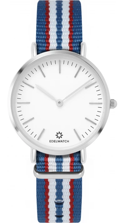 Edelwatch Uhr 32 mm (Ladies) Silver Zifferblatt Weiss (Batterie nicht enthalten) - Hellblau / Rot / Weiss