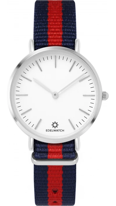 Edelwatch Uhr 32 mm (Ladies) Silver Zifferblatt Weiss (Batterie nicht enthalten) - Blau / Rot